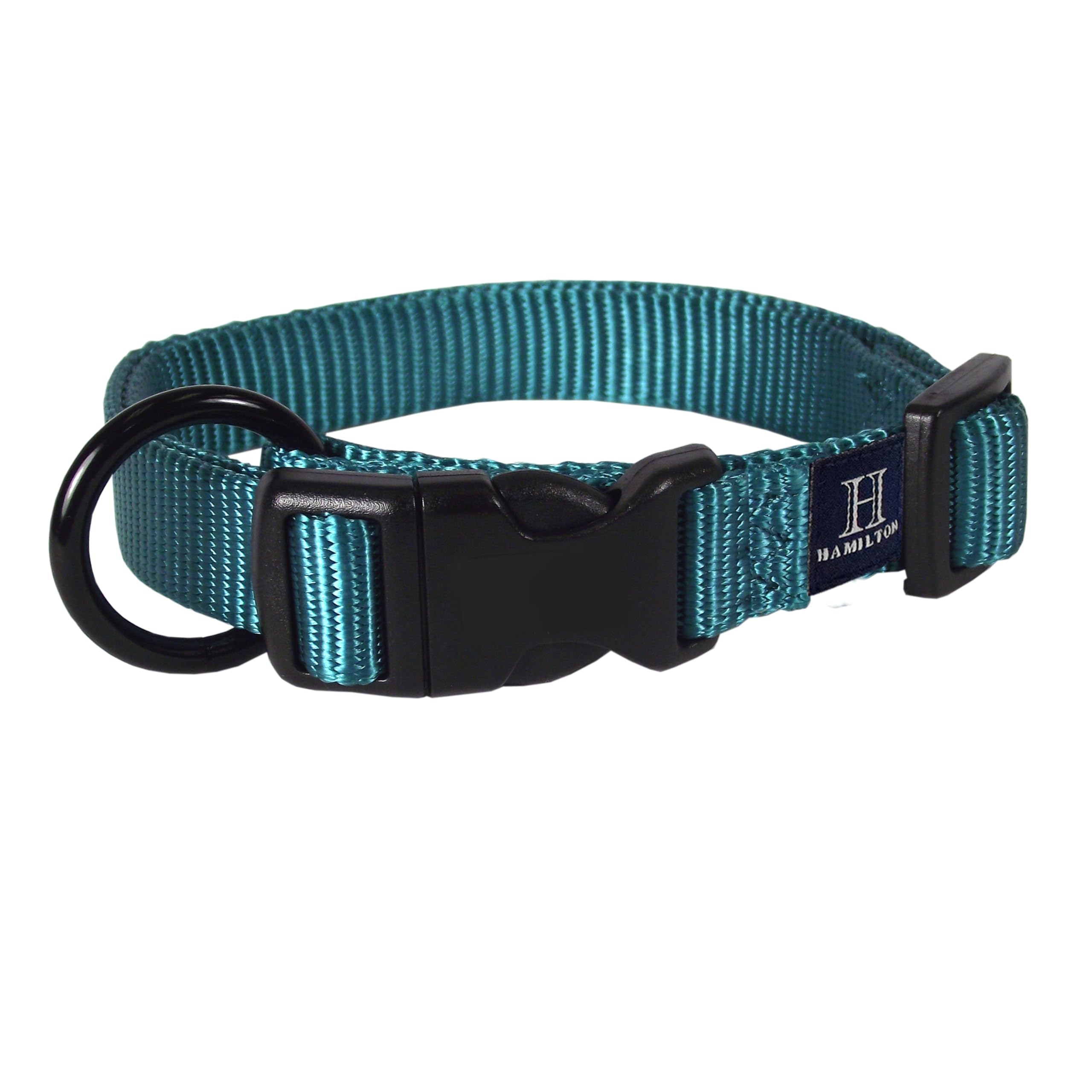 Hamilton Adjustable Nylon Dog Collar for Small Medium Large Dogs, Teal, 5/8" Wide x 12-18" Neck