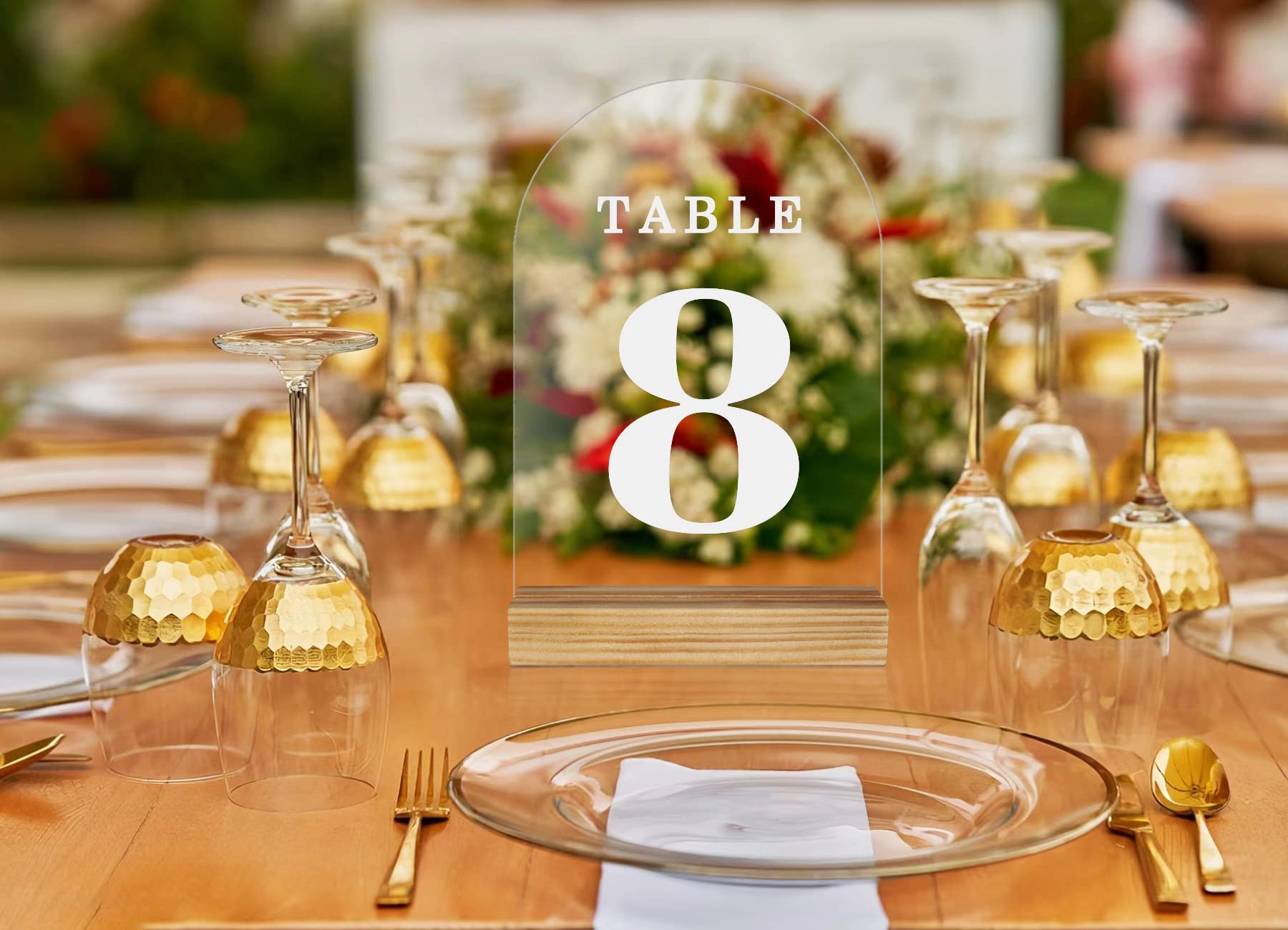 Letrero acrílico con números de mesa de soporte de madera, paquete de 10 hojas de acrílico transparente para bodas, letreros de arco acrílico de 5 x 7 pulgadas en blanco para restaurante, fiesta,
