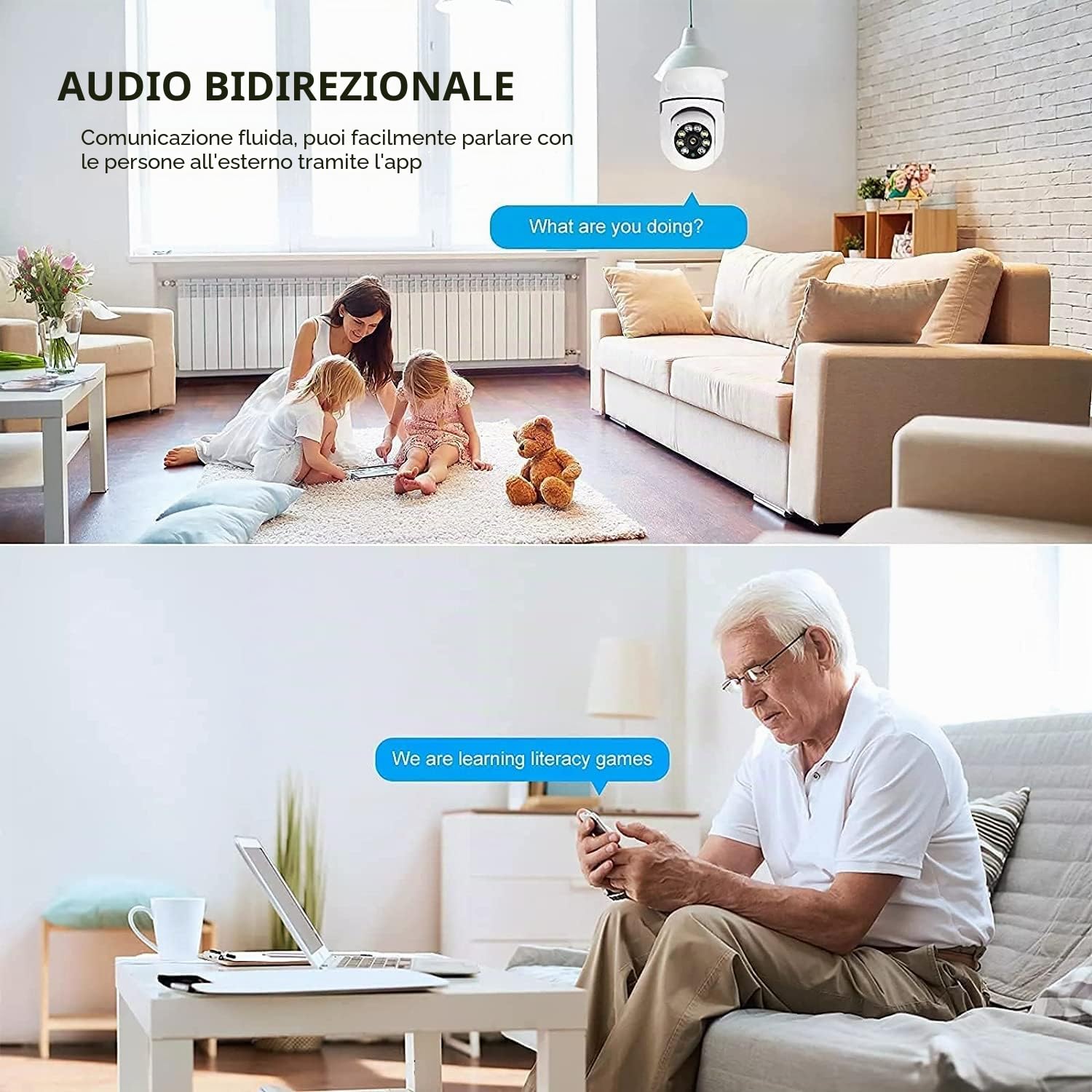 Confezione da 2 telecamere a lampadina, 360 Gradi WiFi Esterno con Visione Notturna, Telecamera di Sorveglianza Lampadina Guardcam, Monitoraggio Automatico, Audio Bidirezionale, Rilevamento Di