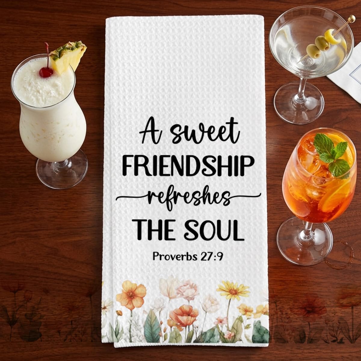 Friendship Christian Gifts Decorative Towels for Friens Hostess Faith Prayer, Friends Waffle Weave Kitchen Towels, A Sweet Friendship Refreshes the Soul