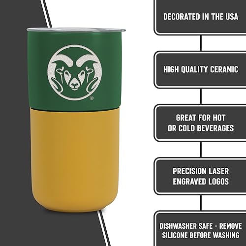 Miniatura 334 de Rico Industries NCAA Miami of Ohio Redhawks - Vaso de cerámica de 16 onzas con agarre de silicona, grabado láser profundo, diseño de color negro