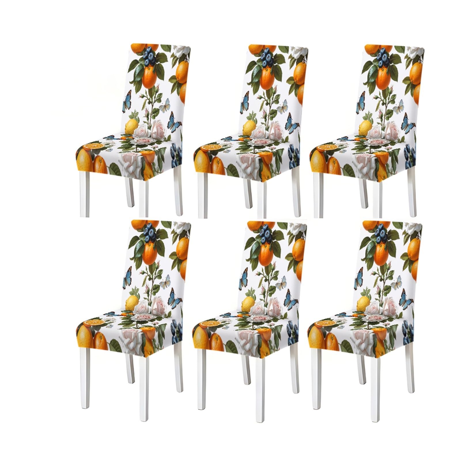 FZJKGH Citrus Fruit Rose Butterfly Print Dining Chair Covers, Stretch Slipcovers For Kitchen Dining Room Summer Party, 2/4/6PCS Removable Stretch Slipcovers for Dining Chairs(6PCSChair cover)