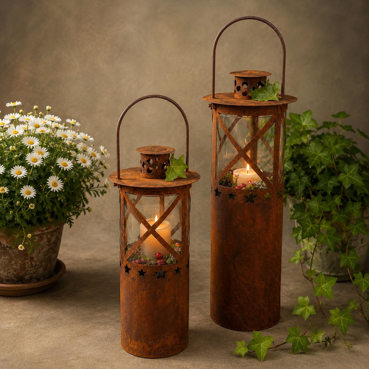 Edelrost Laterne Stella - Gartendeko - Rustikal - mit Glaseinsatz für Kerzen - Vintage Optik (58)