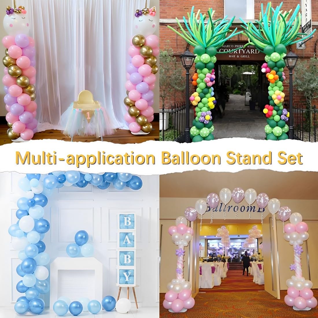 Set di supporti per palloncini a colonna da 2,6,6 m, regolabile, con pilastro telescopico in metallo, per baby shower, feste di compleanno, lauree, matrimoni, decorazioni
