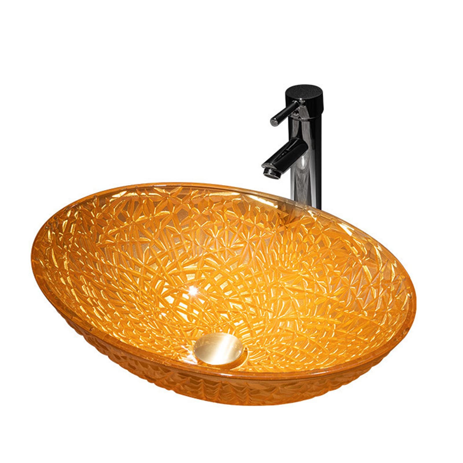 ASerZenith Bathroom Vessel Sink, Orange Tempered Glass Vessel Sink, Oval Artistic Countertop Installation Vanity Sink,Vessel Sink Combo With Faucet And Pop Up Drain