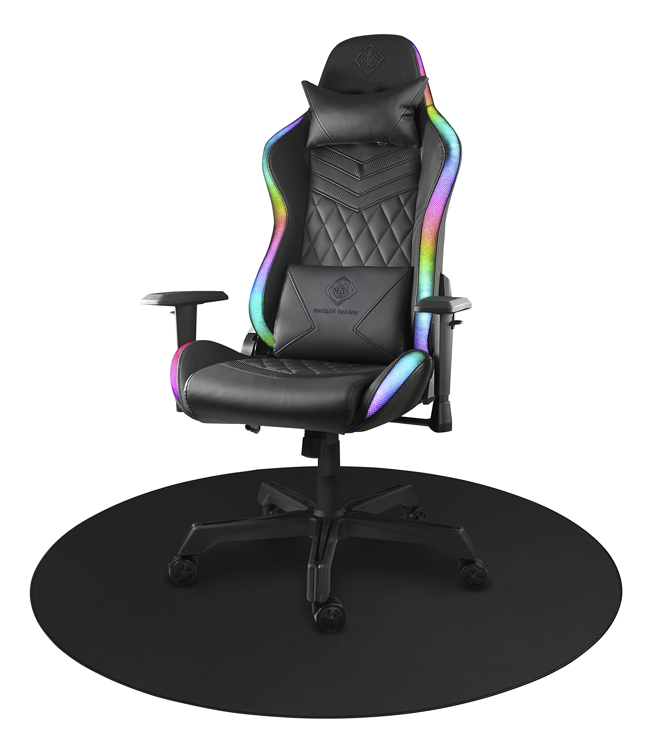Deltaco Gaming DFP410 Alfombra para Suelo Redondo, 110x110cm, Antideslizante - Negro, Negro 1, Alfombra Redonda Antideslizante Juego