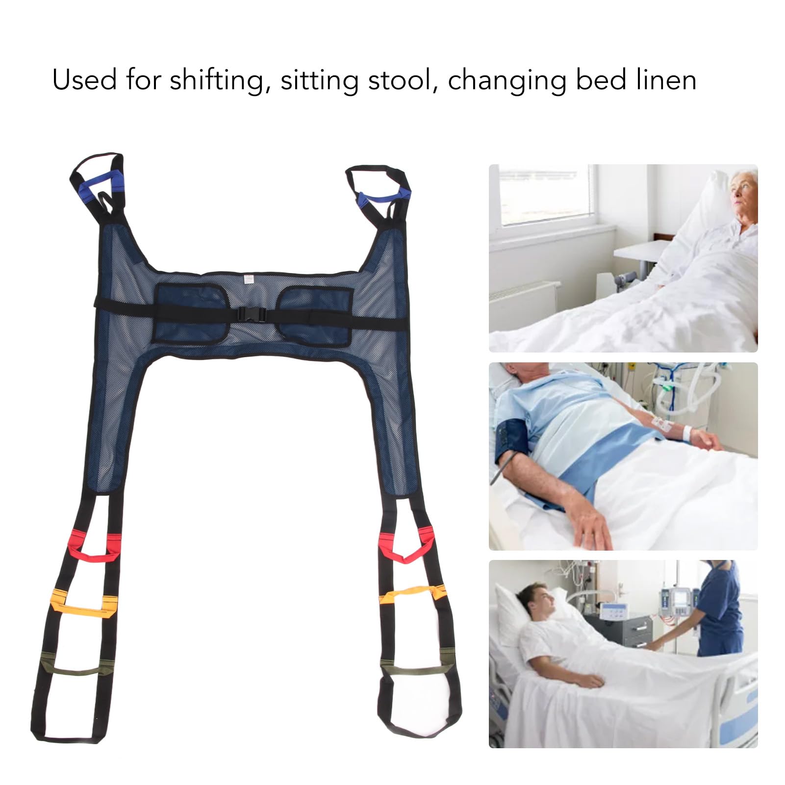 Élingue De Toilette Pour élévateur De Patient, Grande écharpe En Maille, écharpe De Toilette Rembourrée En Nylon, Aide Au Transfert Pour L'entraînement à la Marche Debout, Maille Bleu Foncé En Forme D