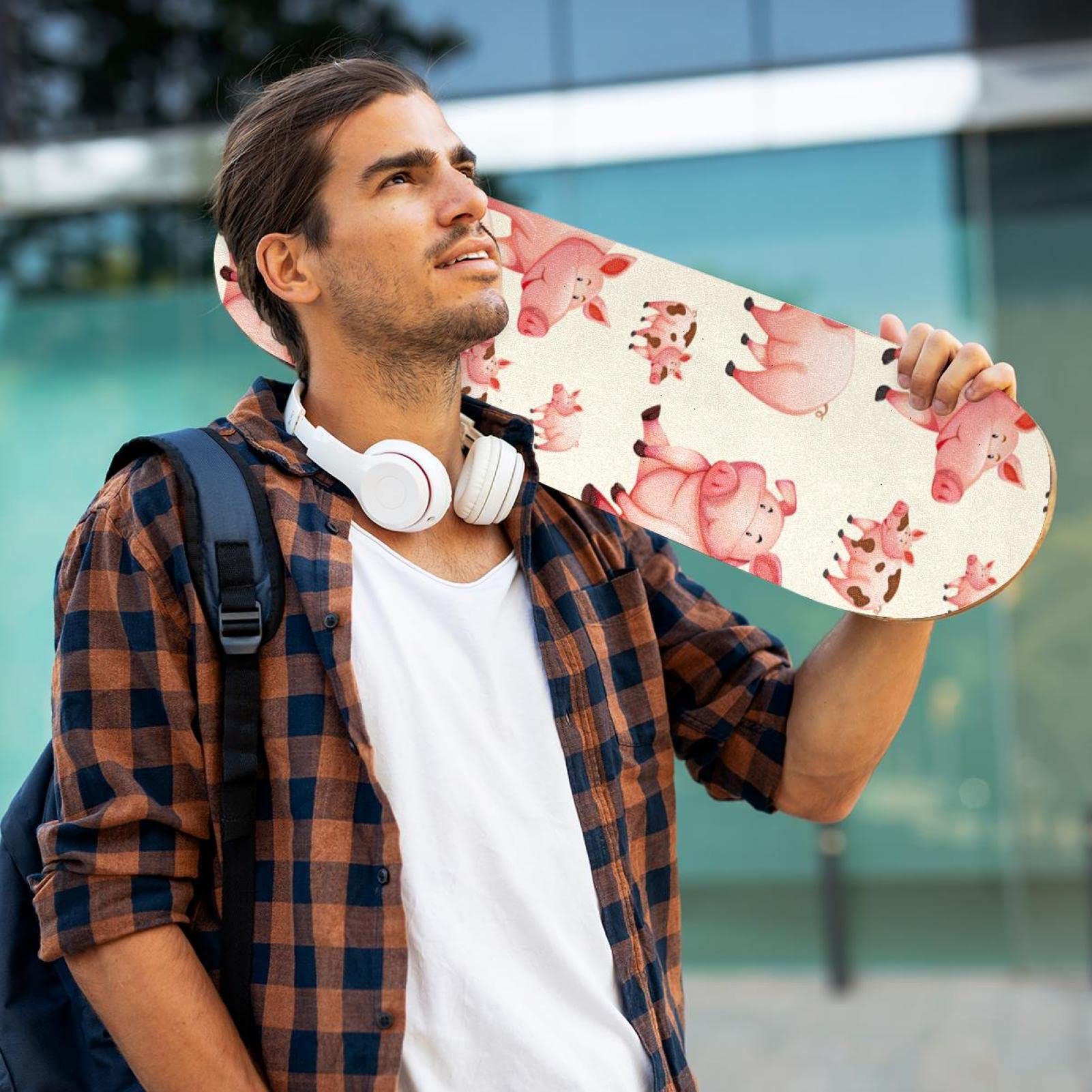 Pink Pig Nahtloses Muster, 2 Stück Skateboard-Griptape Bogen Schleifpapier Longboard Aufkleber Roller Deck Sandpapier