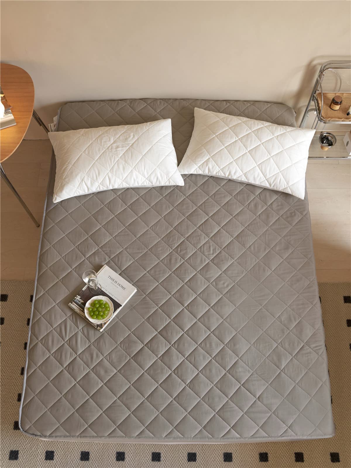 Sábanas bajeras extraprofundas para colchón, funda de colchón acolchada gruesa de algodón de color sólido, para dormitorio, habitación de invitados, vacaciones, hogar, gris oscuro, 180 x 200 cm