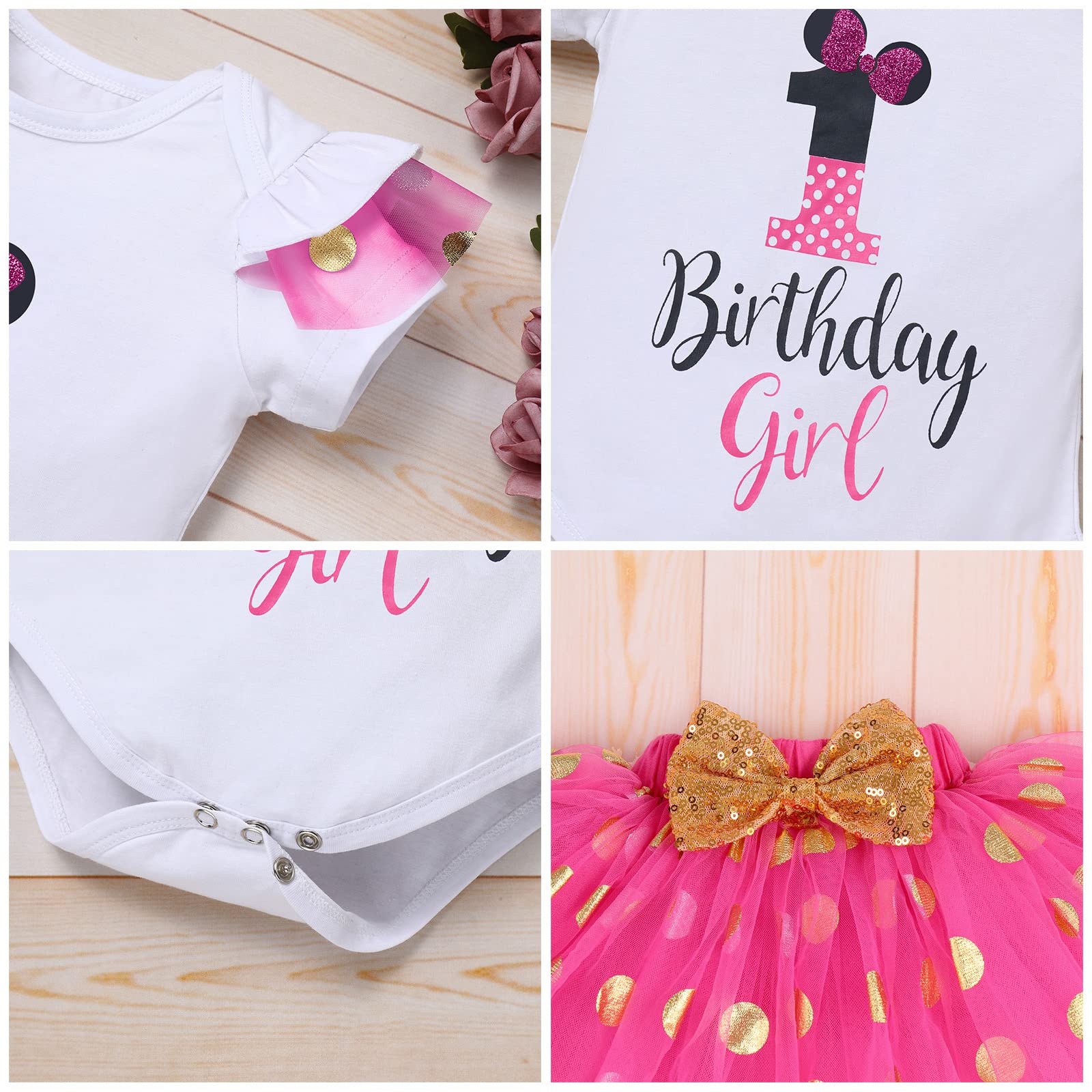IBTOM CASTLE Cake Smash, set di gonna a pois con volant e fascia per capelli, per bambina, per festa
