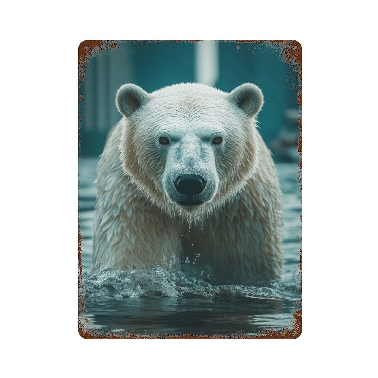 Majestic Polar Bear 15.7"x11.8" Aged Metal Wall Plaque, Retro Wall Decor for Farmhouse, Kitchen And Entryway Decor