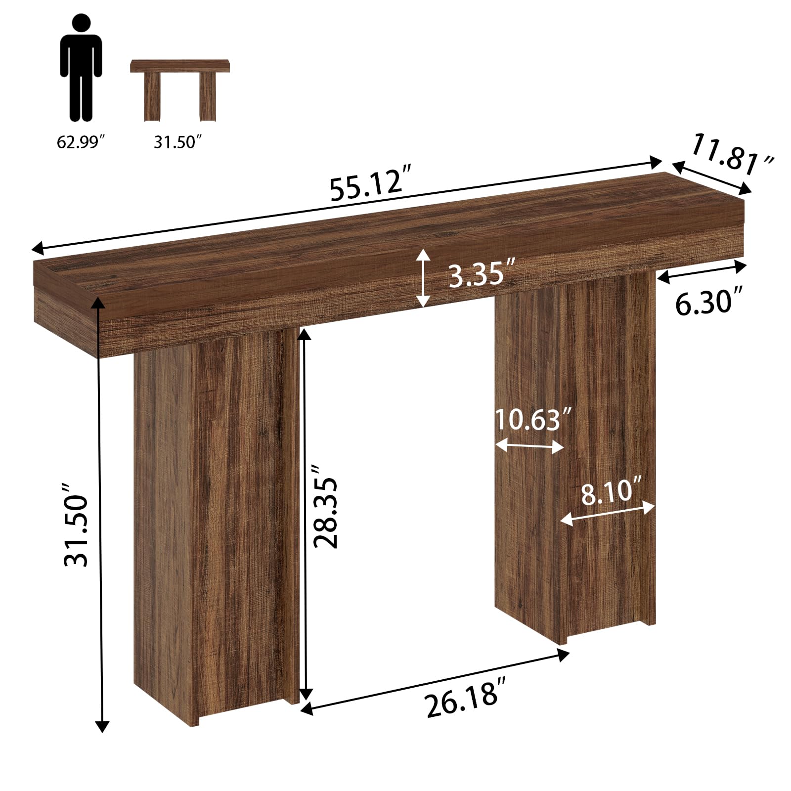 Mesa consola de granja de 55 pulgadas, mesa rectangular de madera para sofá detrás del sofá, mesa consola de entrada con almacenamiento para sala de estar, pasillo, entrada (marrón claro) 2