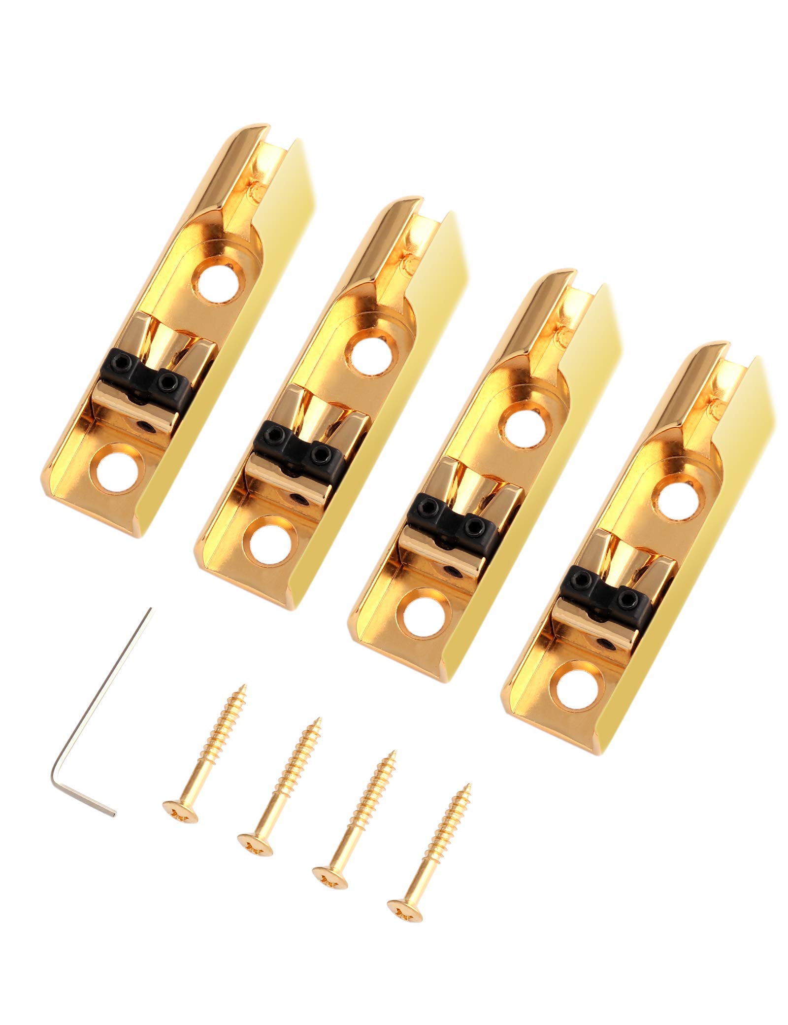 HolmerBass Guitar Bridge Individual Bass Bridge Tailpiece Single String Bass Bridge for 4 String Bass Guitar Heavy Duty Zinc Saddles. (Gold)
