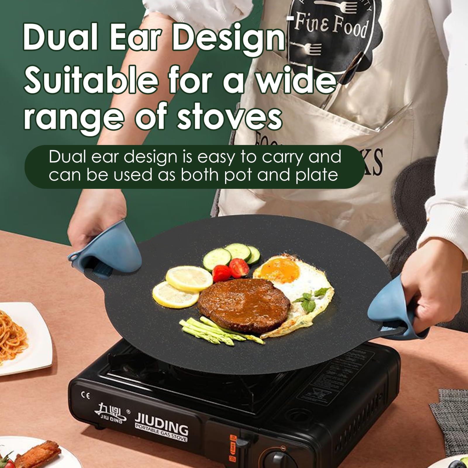 Padella per Barbecue Coreana, Padella per Barbecue Rotonda Premium, Piastra Antiaderente per Fornelli a Gas, Feste in Campeggio All'aperto(33cm)