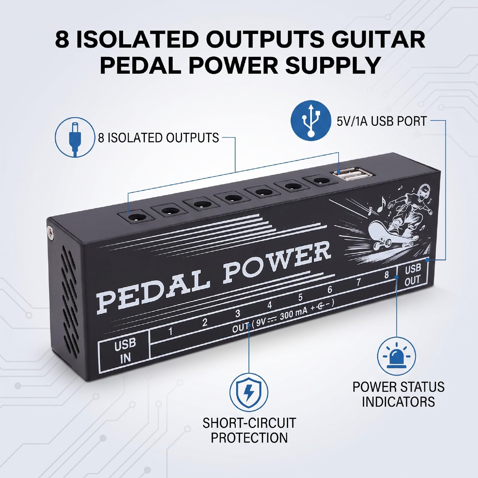 Dpofirs Alimentatore per Effetti Pedal con Uscite Isolate