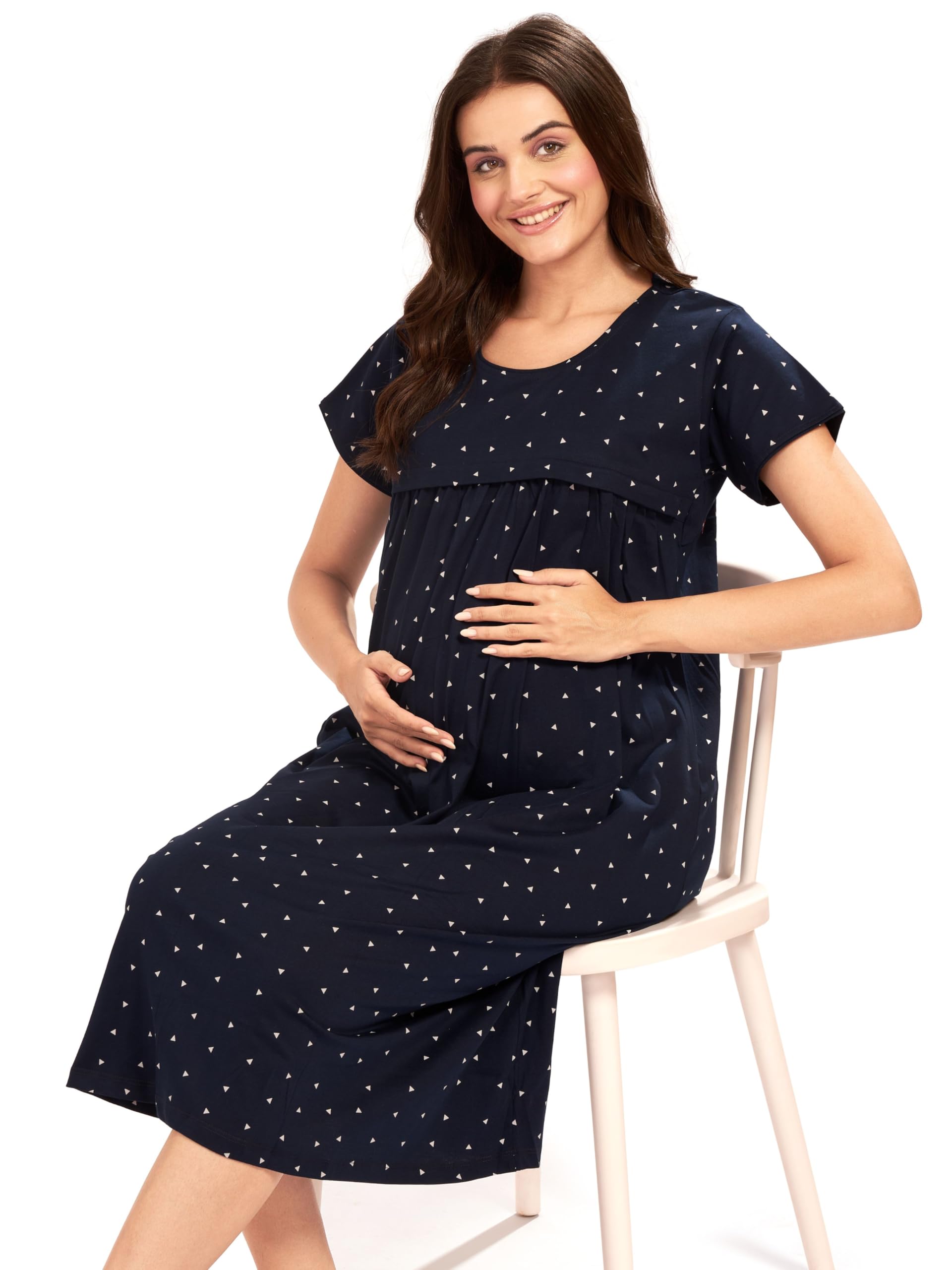 AV2 Cotton Women Triangle Printed Maternity Feeding Calf Length Nighty Navy XXX Large 3094, Blue - Image 5 thumbnail