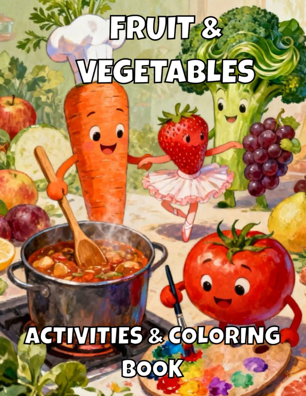 Fruit and Vegetable Activity and Coloring Book: Trace, Color, and Learn: A Fun Educational Workbook for Toddlers and Preschoolers