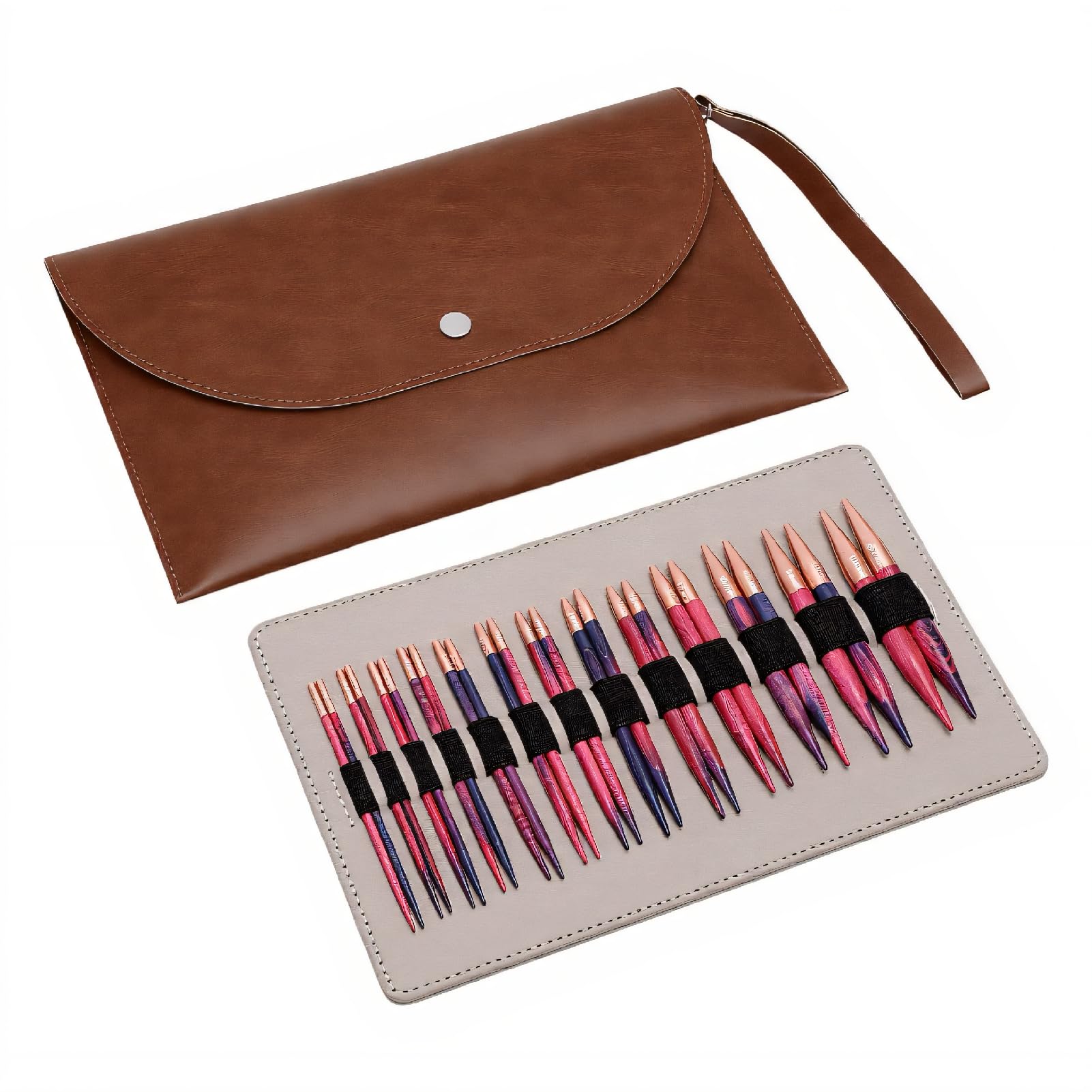 Yechiry Stricknadel-Set, Rundstricknadeln aus Holz, 13 Paar, 3,0 Mm Bis 10,0 Mm, Austauschbare Spitzen mit 4 Kabeln und PU-Etui für Anfänger, Socken, Hüte, Decken