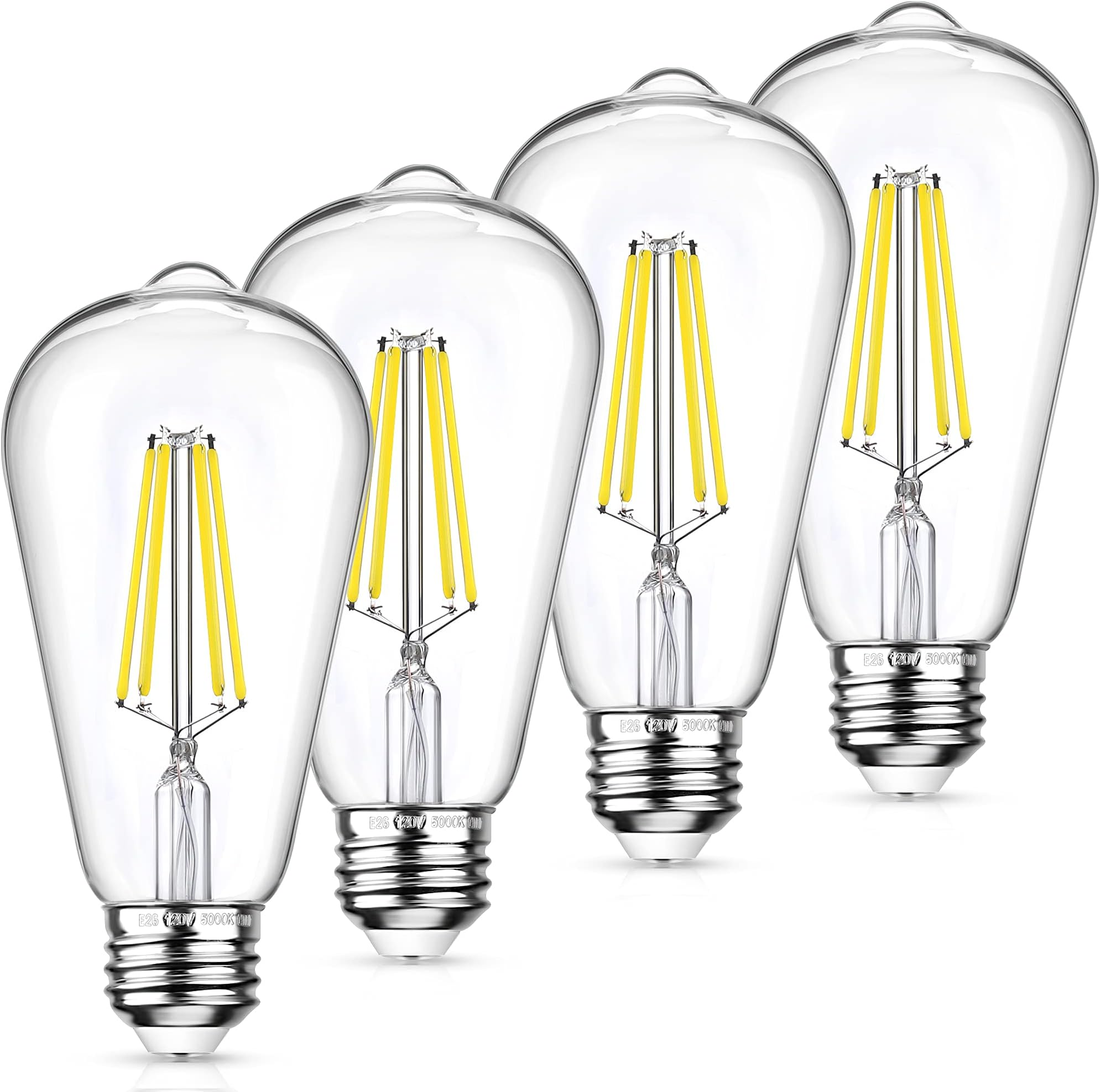 SHINE HAI Vintage LED Edison Light Bulbs, Dimmable Daylight White 5000K ST64 LED Filament Light Bulbs, 10W, Equivalent 100W, 1100 Lumens High Brightness LED Antique Bulb, CRI 90+, E26 Base, Pack of 4