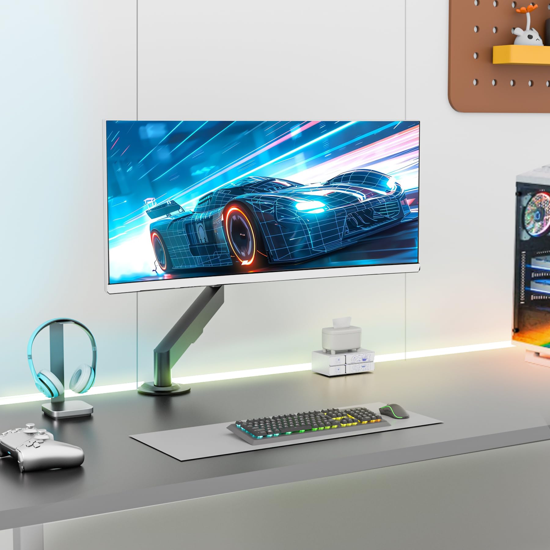 Support Écran PC Moniteur Bras Simple de 17 à 34 Pouces Ergonomique Ressort à Gaz Réglable Fixation Bureau Rotatif à 360° Capacité de Charge 2-9 kg VESA 75x75mm et 100x100mm M5B Noir