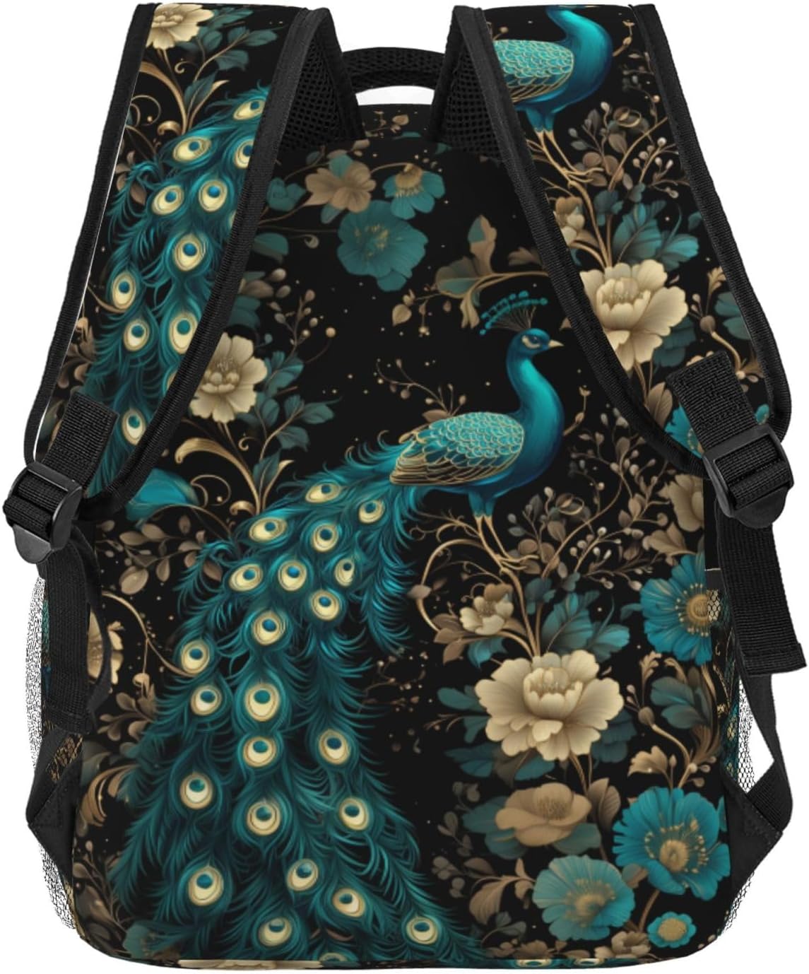 Elegant Peacock Floral Backpack, Polyester Backpacks with Straps, 11.4inx5.9inx15.7in, Multi-Pocket Storage Bookbag, Ideal For School Work Travel Hiking Camping, Girls Women Gifts