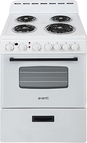 Miniatura 4 de Avanti Horno eléctrico de diseño compacto, capacidad de 2.6 pies cúbicos con 4 quemadores de bobina, puerta de horno de vidrio enmarcado, cajón de