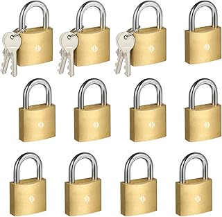 HOX 12-Pack Keyed Padlock, Waterproof and Rustproof, Solid Brass Lock with 1-1/4" Wide Body, Padlock with Keys for Storage Unit, Sheds, Garages and Fence