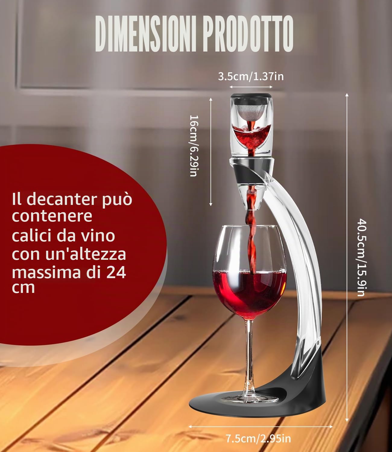 Set di Lusso Decanter per Vino, Decanter per Vino di Alta qualità con Areatore, Tappo Sottovuoto e Cavatappi Vino Elegante, Accessori Vino Perfetti per Il Gusto Migliore