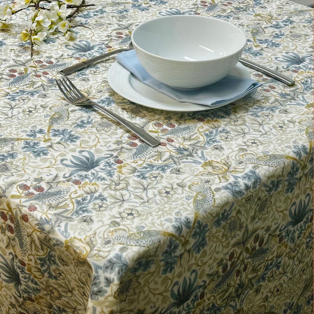 Jolee Tablecloths Strawberry Thief In Linen/Plum Oilcloth Pvc Table Cloth - William Morris Oilcloth, Strawberry Thief & Willow Bough Matte Finish Wipe Clean Table Cloth (, 132Cm X 250Cm Rectangle)