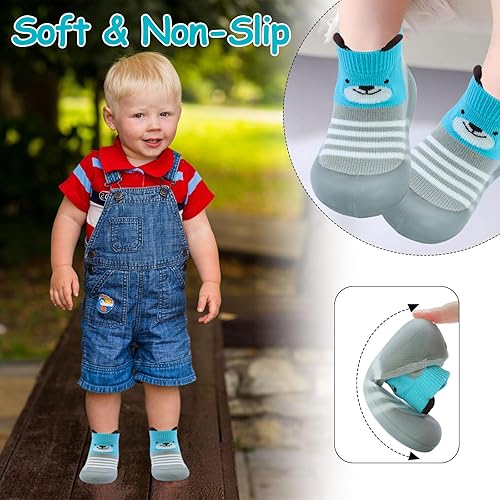 Miniatura 3 de Dexspoeny 1 Pair Baby Shoes, Baby Socks Shoes BoysGirls Walkers Shoes Non-Skid Slipper Shoes with Soft Rubber Sole Toddle Sneaker Pinks, Gray, Green