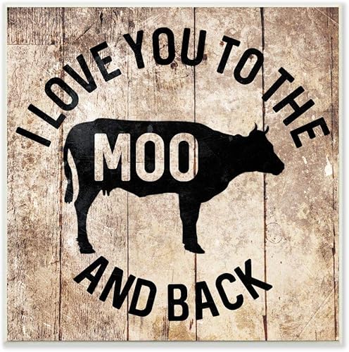 Stupell Industries The Moo and Back Funny Cow Farm - Palabra de textura de madera, diseño de Milli Villa Art, 12 x 12, placa de pared