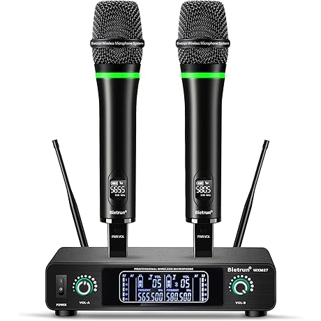 Rechargeable Wireless Microphone for Home Karaoke and More - Bietrun Dual UHF Handheld Microphone System