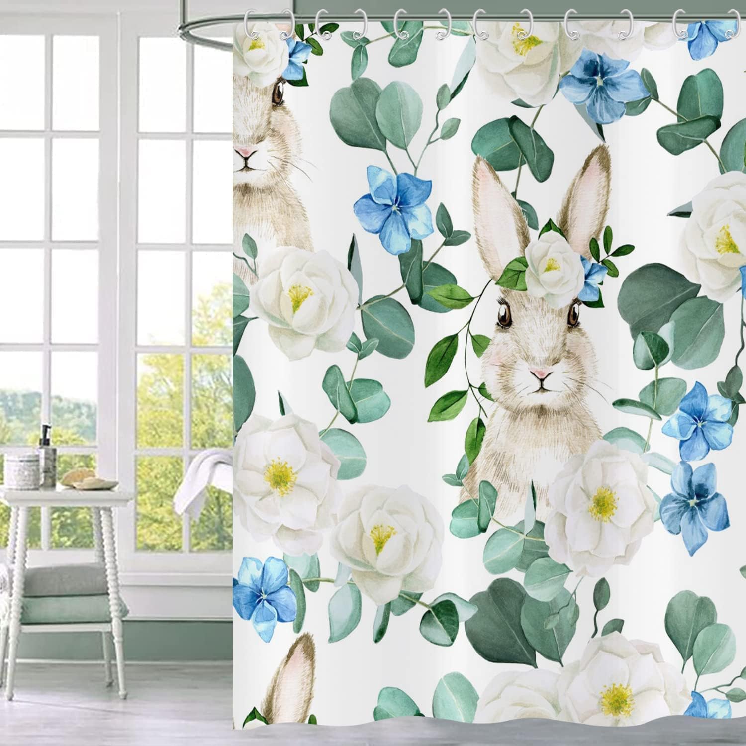 GCIREC Easter Shower Curtain, Spring Green Eucalyptus