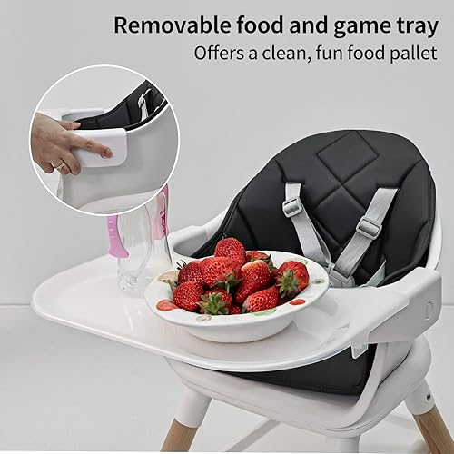 Miniatura 6 de Silla alta de madera 6 en 1, sillas altas para bebés y niños pequeños, sillas altas para bebé con patas ajustables y bandeja apta para lavavajillas,