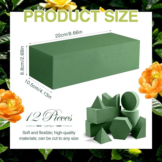 12 Rectangular Floral Foam Blocks, Wet-Dry Flower Foam for Weddings