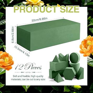 12 Rectangular Floral Foam Blocks, Wet-Dry Flower Foam for Weddings