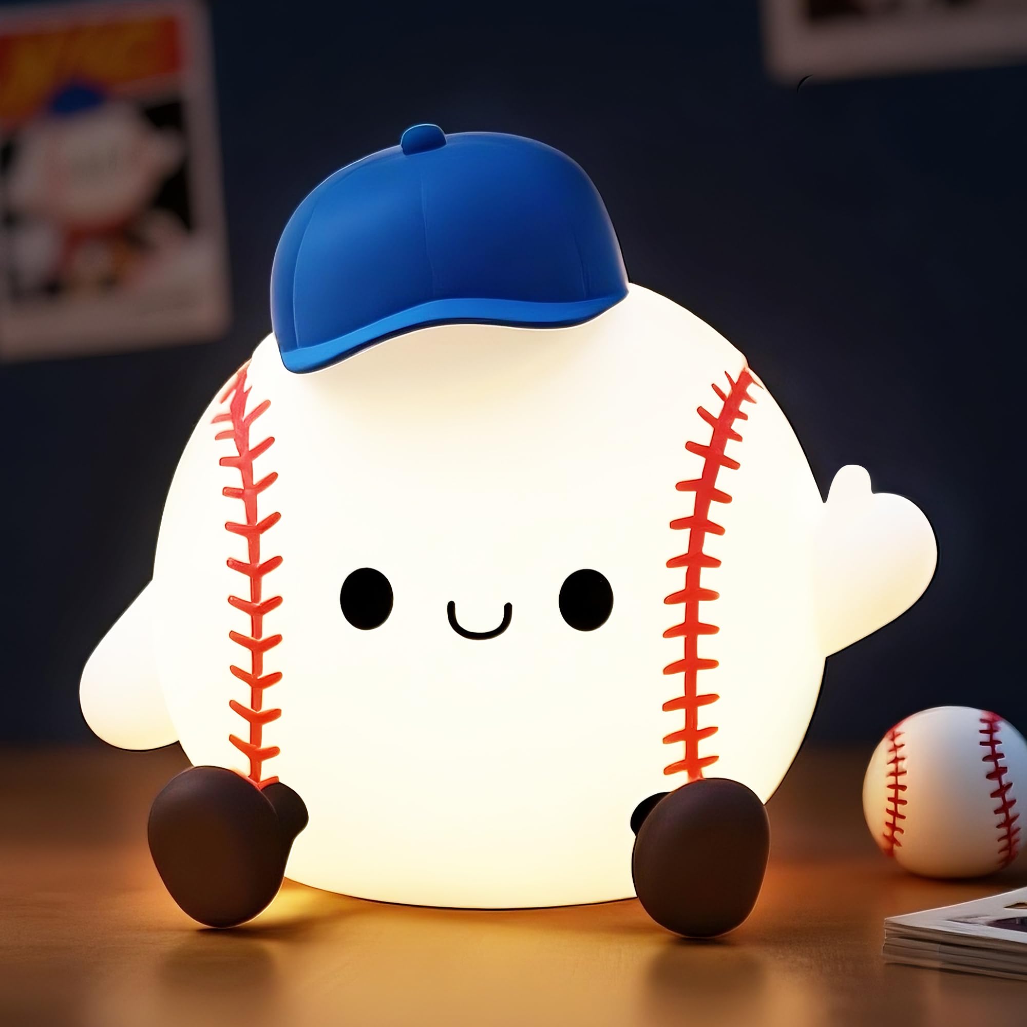 OkiyiD Baseball Lamp, Dimmable Silicone Touch Night Light,Soft Glow Bedside Lamp for Bedroom or Desk Decor, Baseball Gift for Fans, USB Powered with Gentle Illumination