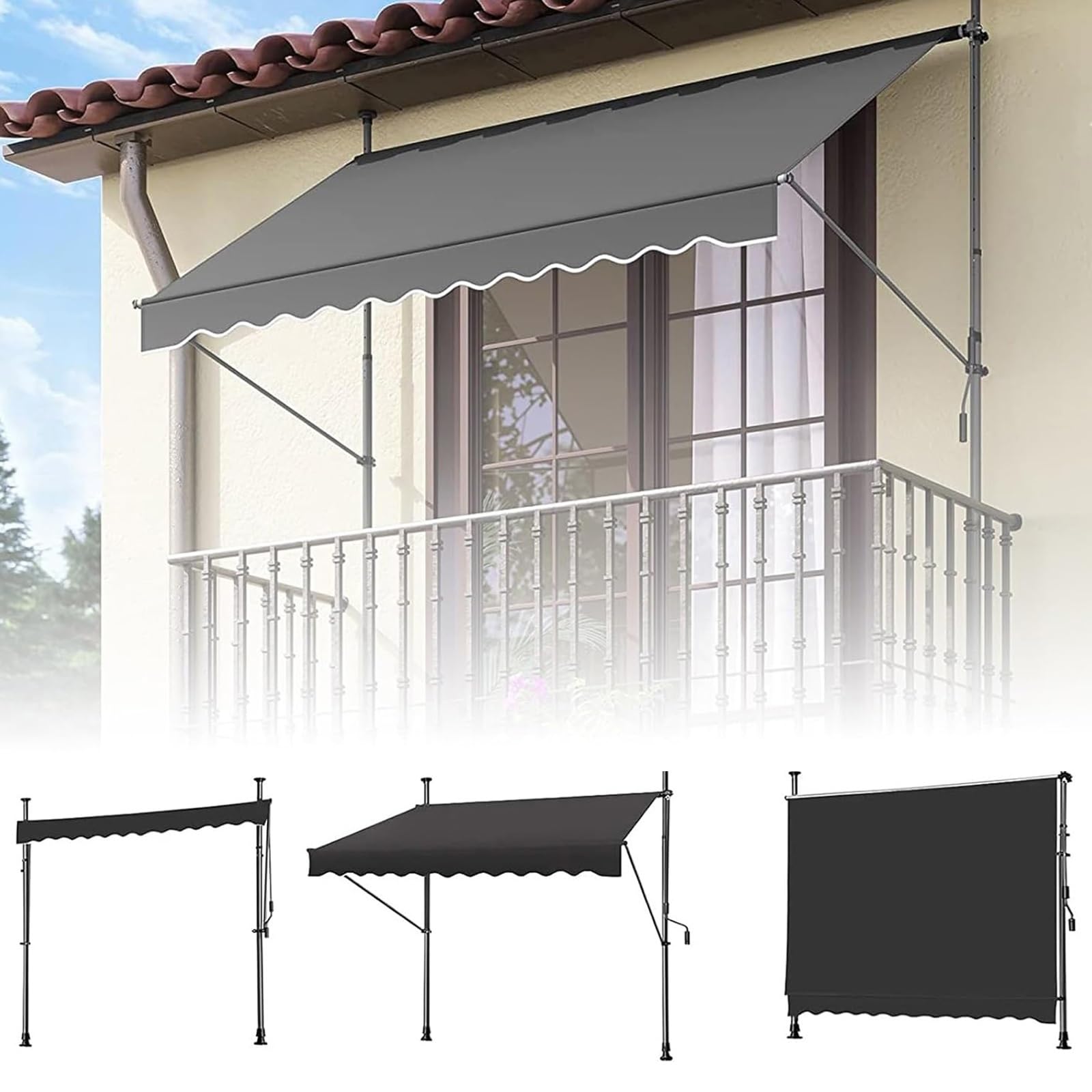 Store banne rétractable réglable de 3m avec protection solaire UV