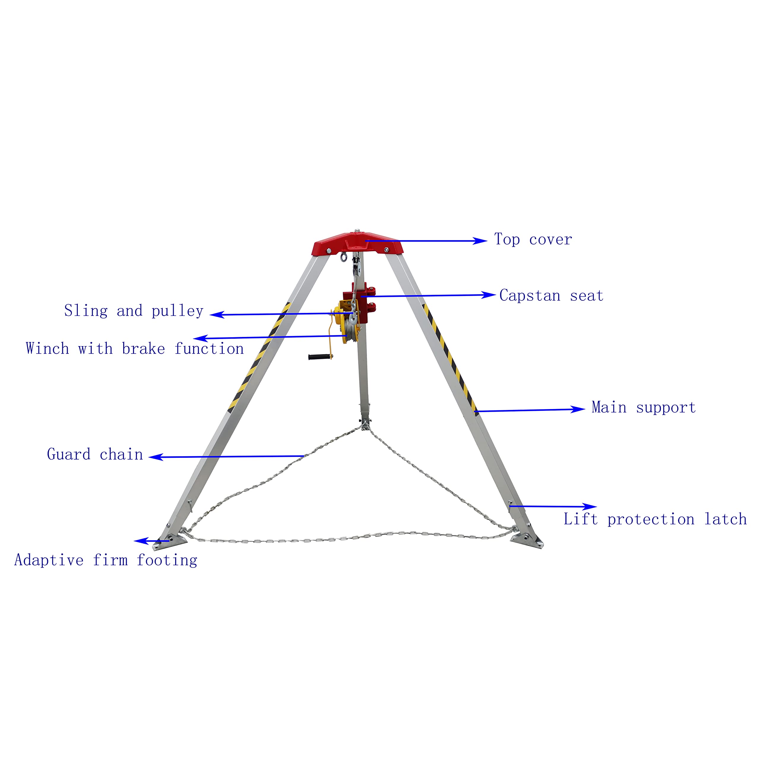 INTSUPERMAI Confined Space Tripod Kit Confined Space Rescue Tripod Aluminum Alloy Emergency Rescue Tripod Kit Aluminum Confined Space Tripod Kit without Fall Arrestor with 65ft Wire Rope