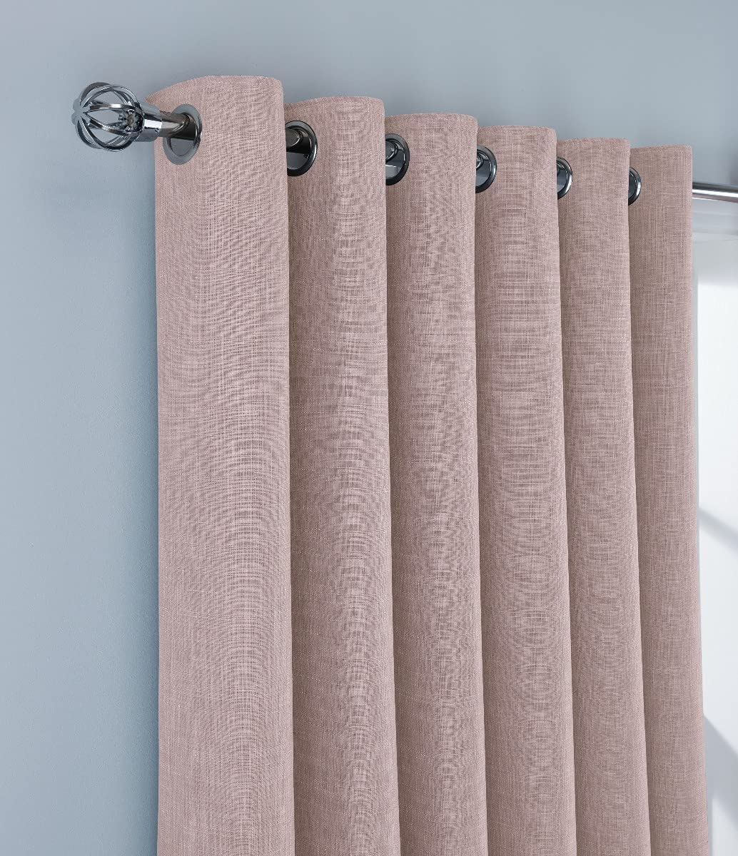 Sleepdown Gefütterte Vorhänge Mit Ösen | Leinenoptik, Wärmeisoliert | 117,8 X 137,2 Cm, Cremefarben | 2er-Set