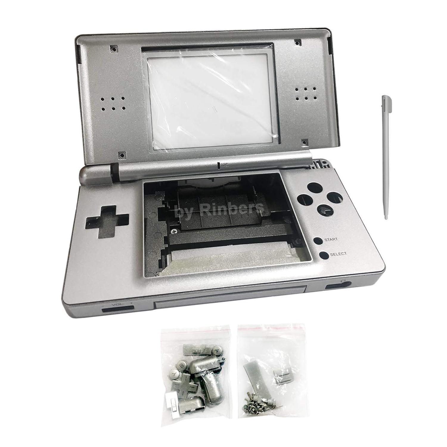 Rinbers Replacement Full Housing Plastic Shell Cover Case Kit Repair Parts with Bottons Stylus Pen Screws for Nintendo DS Lite NDSL - Silver : Video Games