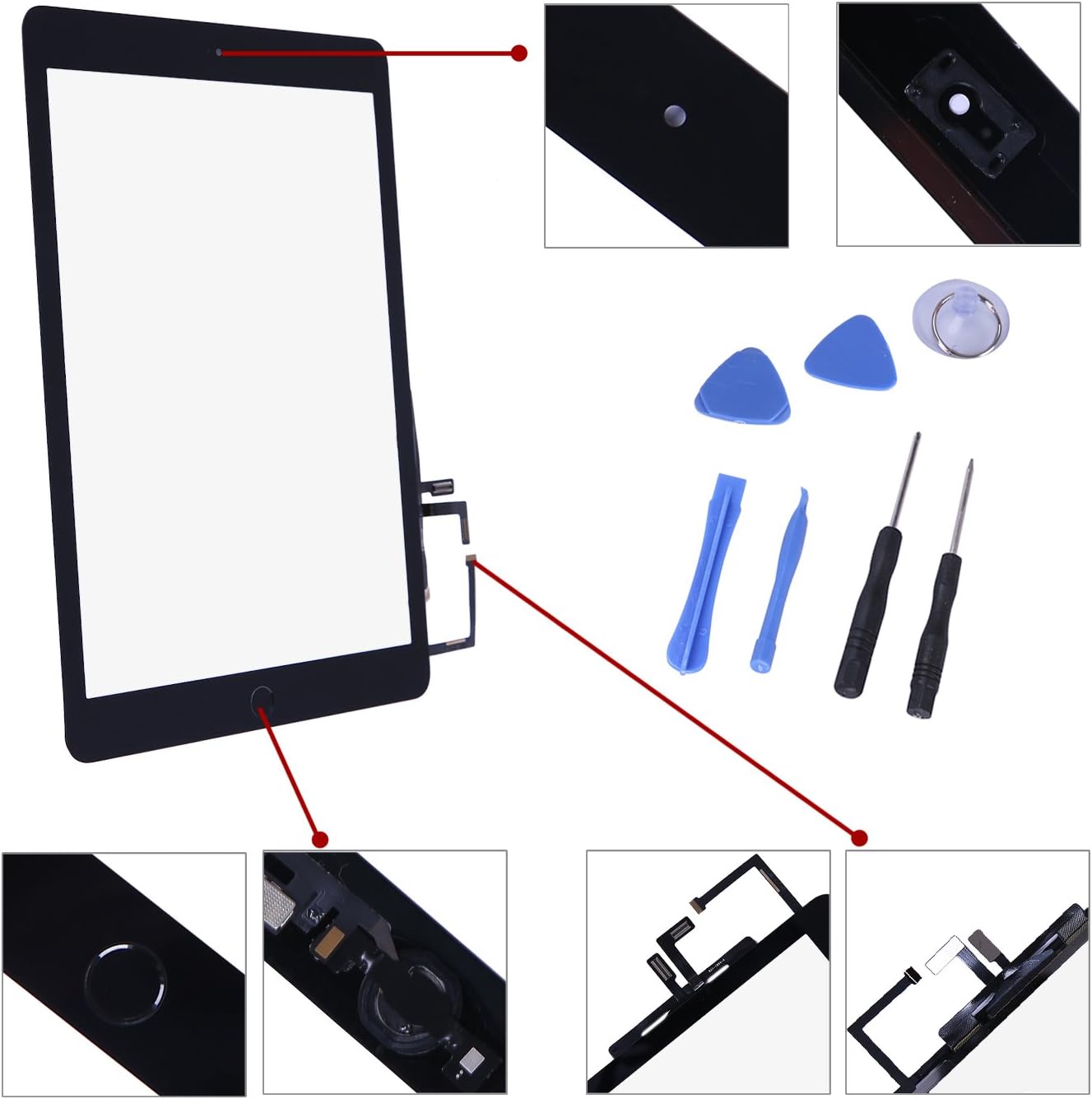 Touch Screen Digitizer for 2017 iPad 9.7 - Front Glass Replacement with Home Button & Tool Repair Kit (A1822, A1823) - Black