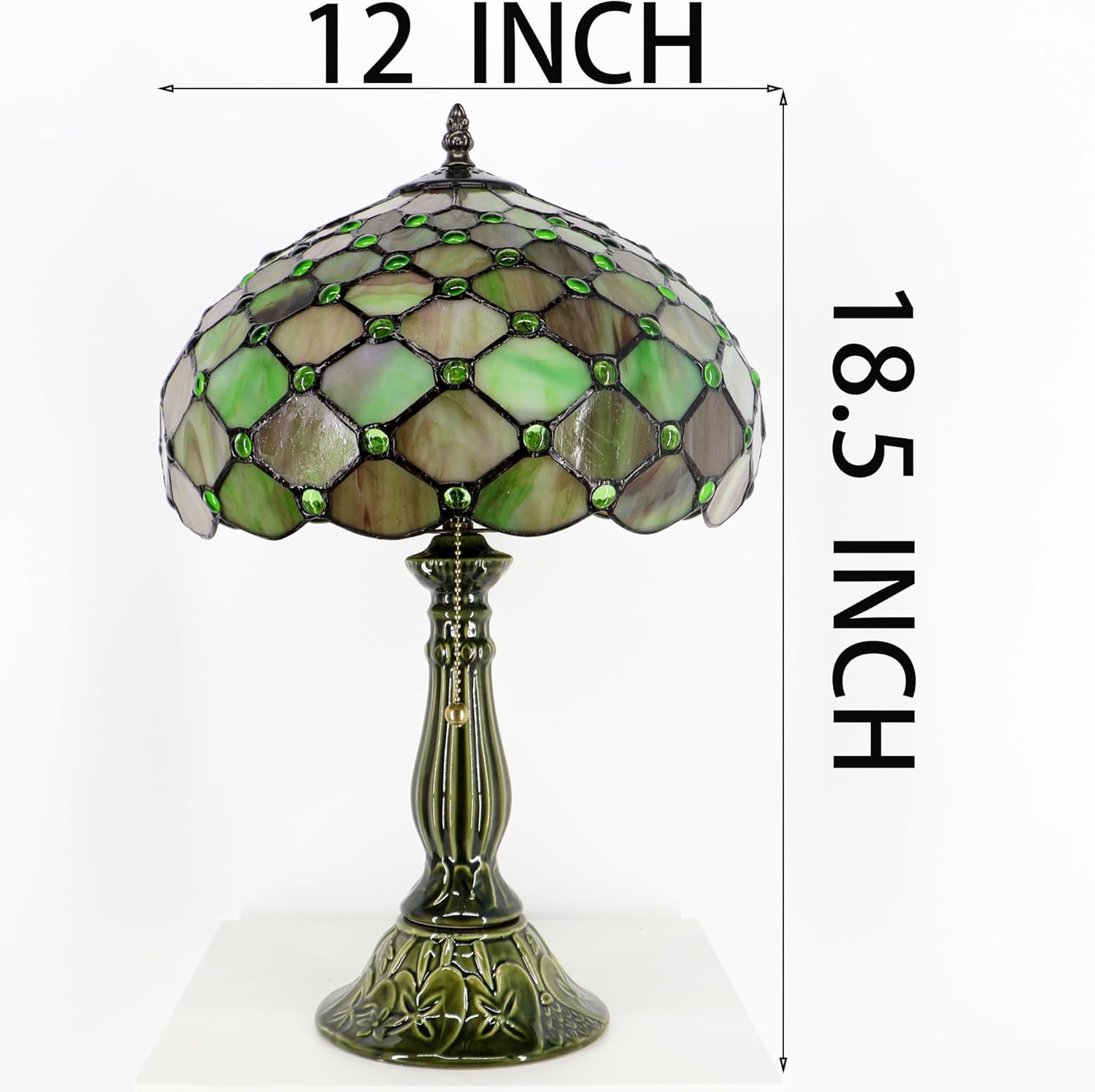 Tiffany Lamp Stained Glass Table Lamps Amber Green Pearl Style Desk Lamp12X12X18.5 Inch Bronze Ceramic Base Reading Light Suitable for Bedside Bedroom Living Room Dining Room Office