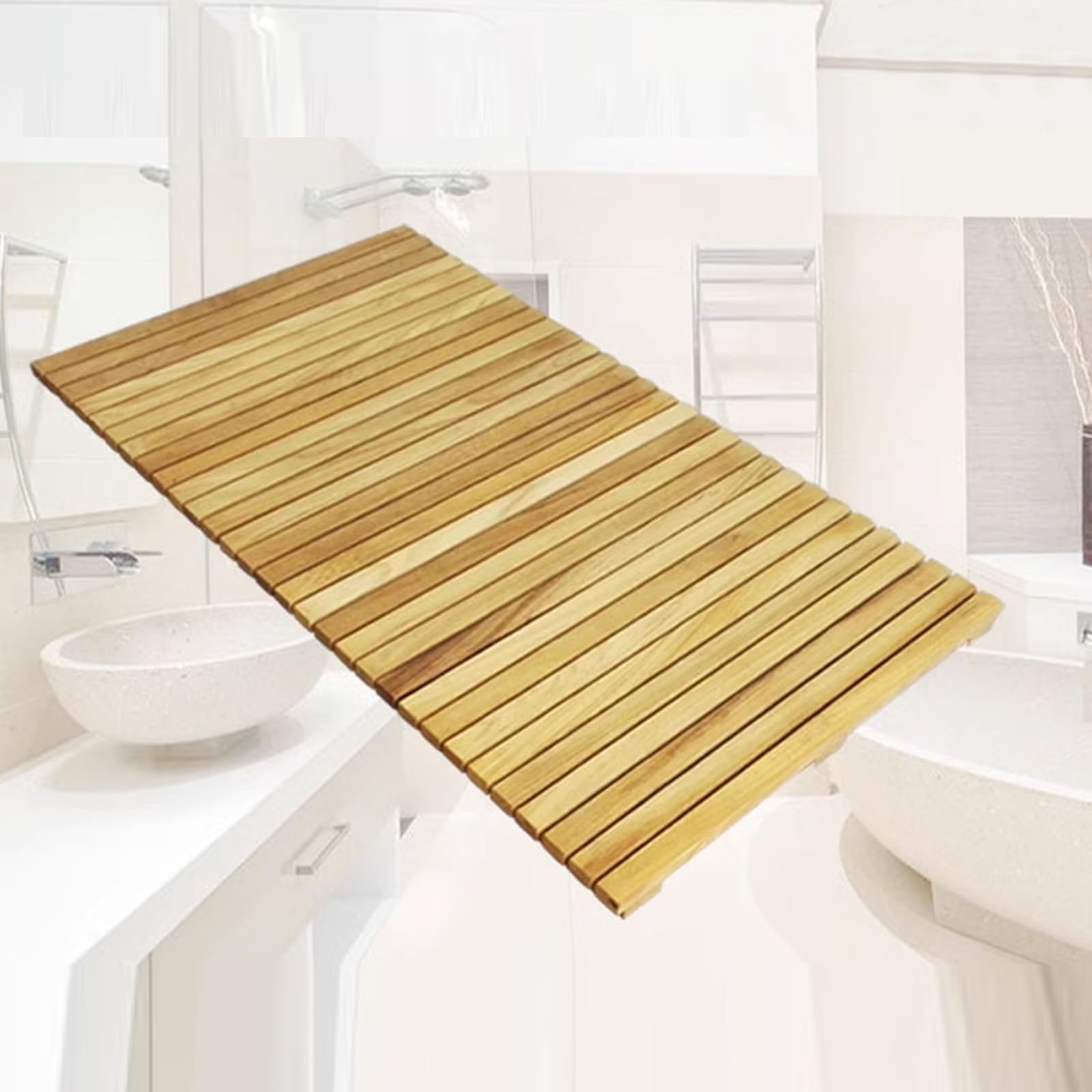 Duschmatte aus Teakholz, rutschfestes Badewannenrost aus Naturholz, für Luxus-Spa-Dusche, Sauna und Pool, rutschfeste Unterseite, 80 x 90 cm, elegantes Badezimmer-Accessoire