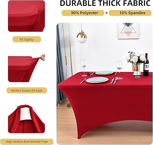 Miniatura 2 de Paquete de 2 manteles de elastano para mesas plegables rectangulares estándar de 6 pies, manteles elásticos resistentes a las arrugas, protector de