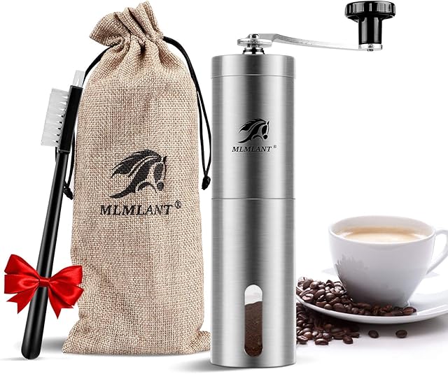 MLMLANT Manual Coffee Fine Grinder, Stainless Steel Bean Adjustable Ceramic Conical Burr Machine, Small Portable Hand Crank Mill, Perfect for Home, Camping and Travelling.