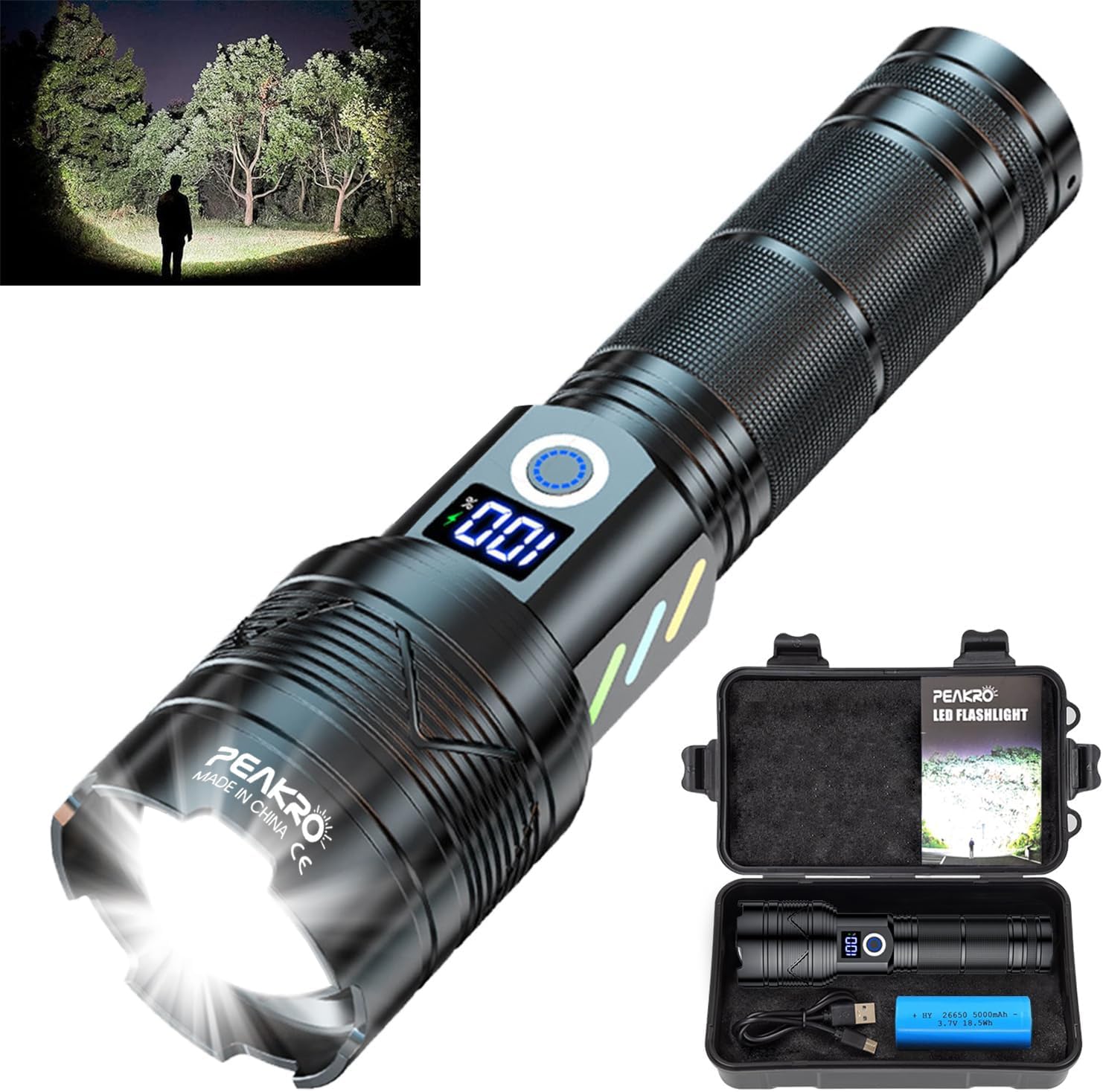 Siuyiu Torches LED Super Bright Rechargeable Torch, 200000 Luens LED Torch, Ideal Caping Torch