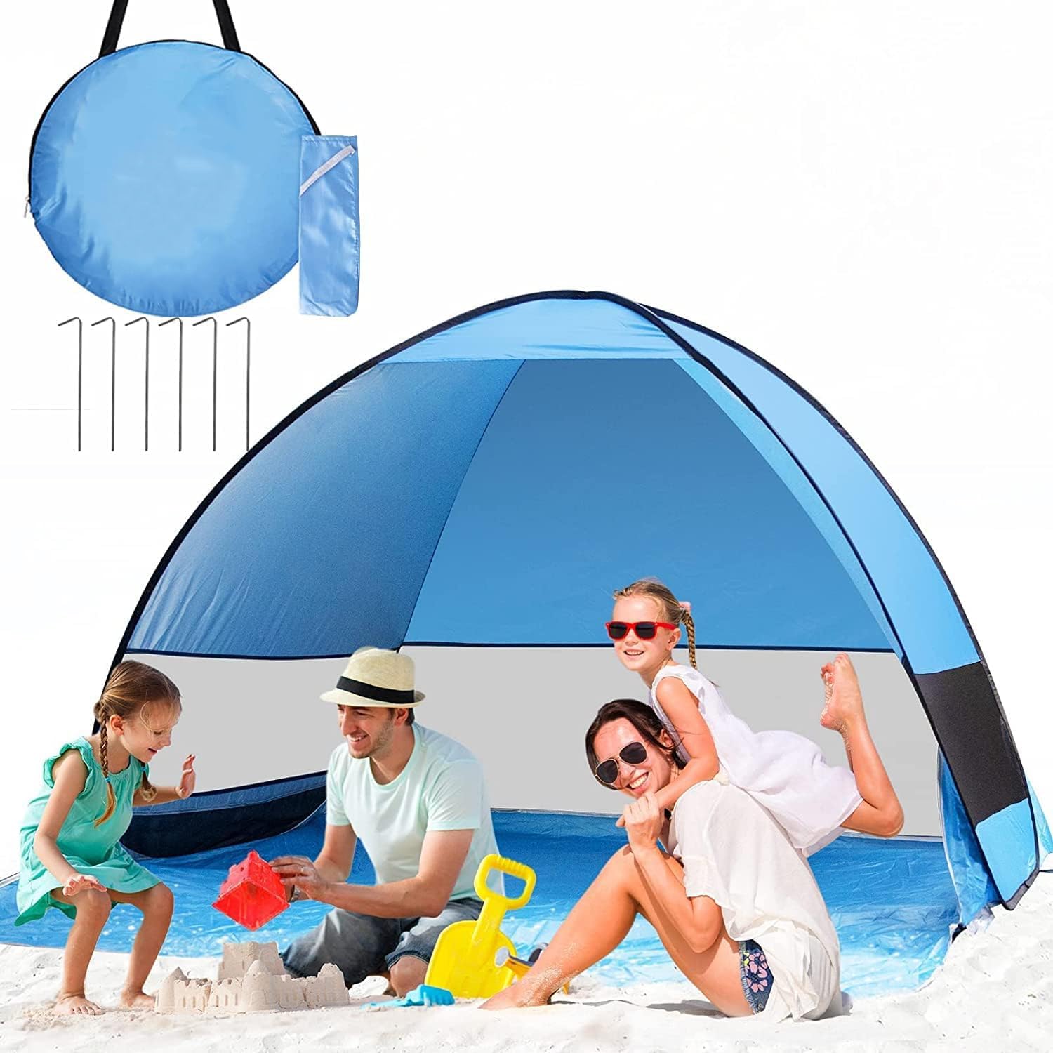 Tenda da spiaggia pop up, ripari dal sole, tenda da spiaggia pop up antivento tenda da spiaggia per 3-4 persone famiglia spiaggia, campeggio, giardino, escursionismo tenda