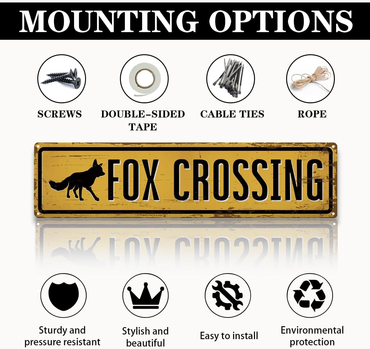 Rustic Farmhouse Metal Tin Sign, Fox Crossing Sign, Vintage Animal Road Signs for Porch, Yard, and Farmhouse, Animal Crossing Warning Signs, Perfect for Garden and Road, 15.7 x 3.9 inches image 3