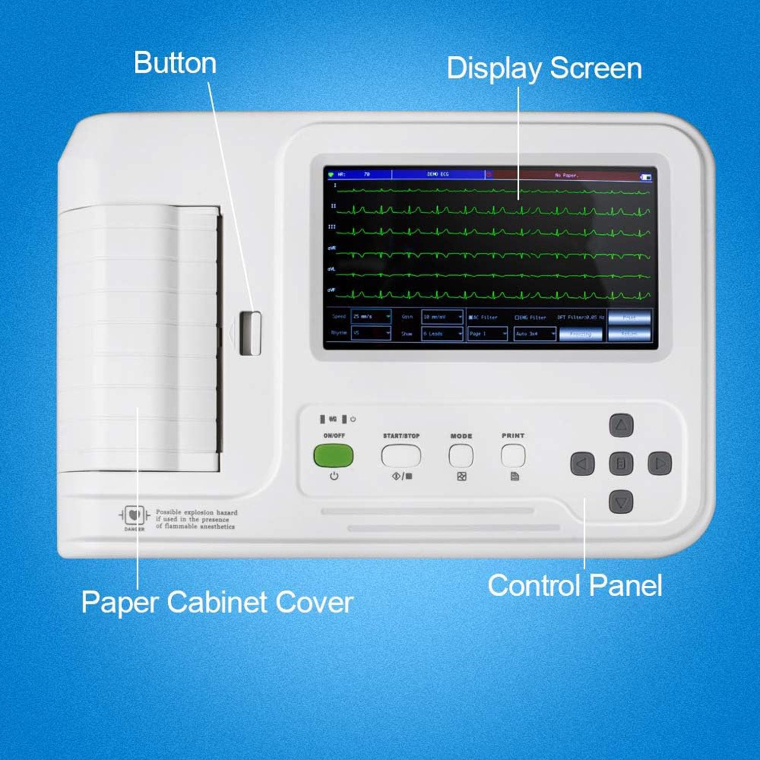 Monitor ECG a 12 derivazioni, Portatile, Schermo LCD Touch da 7 Pollici, elettrocardiografo Digitale a 6 canali, Macchina ECG/EKG